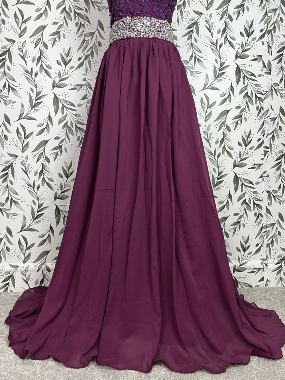 Beaded Rhinestone Chiffon Prom Maxi Purple Sz XS Formal Gown Floor-length NWT #E - Picture 4 of 17